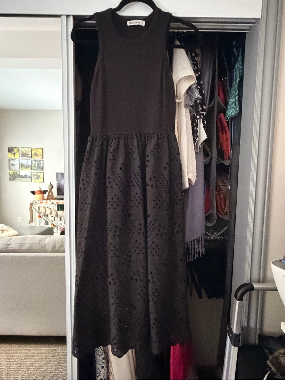 Grace Karin Black Sleeveless Eyelet Midi Dress
